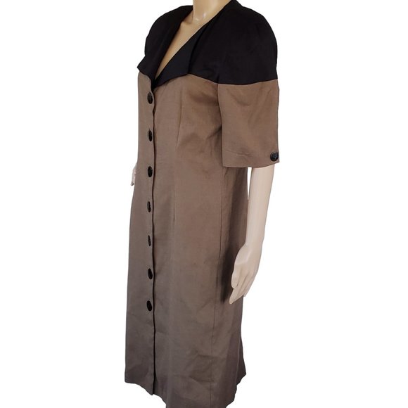 Vintage Midi Sheath Dress Women's 8 Button Front 40's Style V Neck Shoulder Pad - Picture 2 of 12